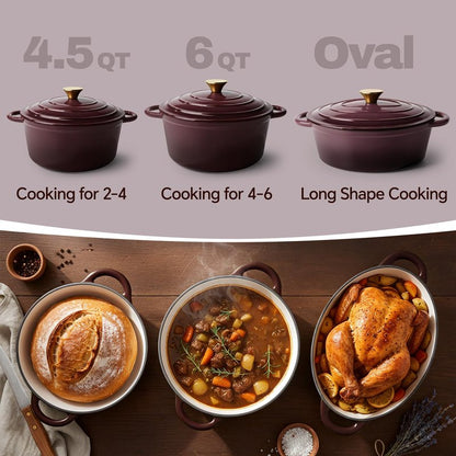 Vintage Style 4.5 Quart Dutch Oven Pot with Lid, Non Stick Enameled Cast Iron Dutch Oven for Bread Baking, Heavy-Duty, Oven Safe Ceramic Cookware Up to 500°F for Baking, Braising, Stews, Roasting, Fig