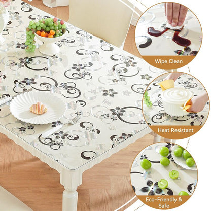 LovePads Floral Clear Table Cover Protector - 24 x 48 Inch Thick Plastic Table Cloth, Waterproof PVC Desk Mat for Dining Room Table, Wood Furniture Topper, Anti-Scratch Desk Pad for Kids Writing,