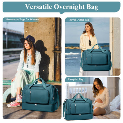 Travel Duffle Bag, Weekender Bags for Women,Carry On Overnight Personal Item Travel Bag with Shoes Compartment,Peacock Blue
