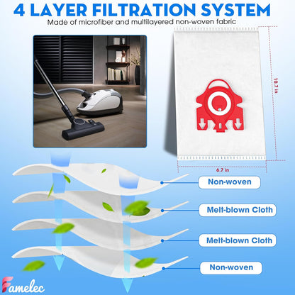 Miele 3D Airclean Vacuum Cleaner Bags & HEPA Filters - 8 Bags & 4 Filters for Compact C1/C2, Complete C1 S241/S290/S300i, S4/S6 Series