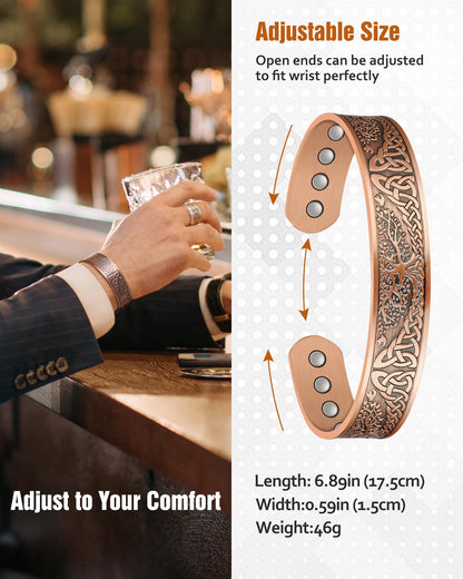 Jecanori Magnetic Copper Bracelet for Men, 99.99% Pure Solid Copper Bracelets With 12X Strength Magnets, Ideal Gift