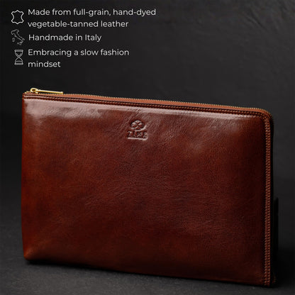 Time Resistance Leather Clutch for Men - Organizer Wrist Bag Briefcase - Handmade in Italy (Brown)