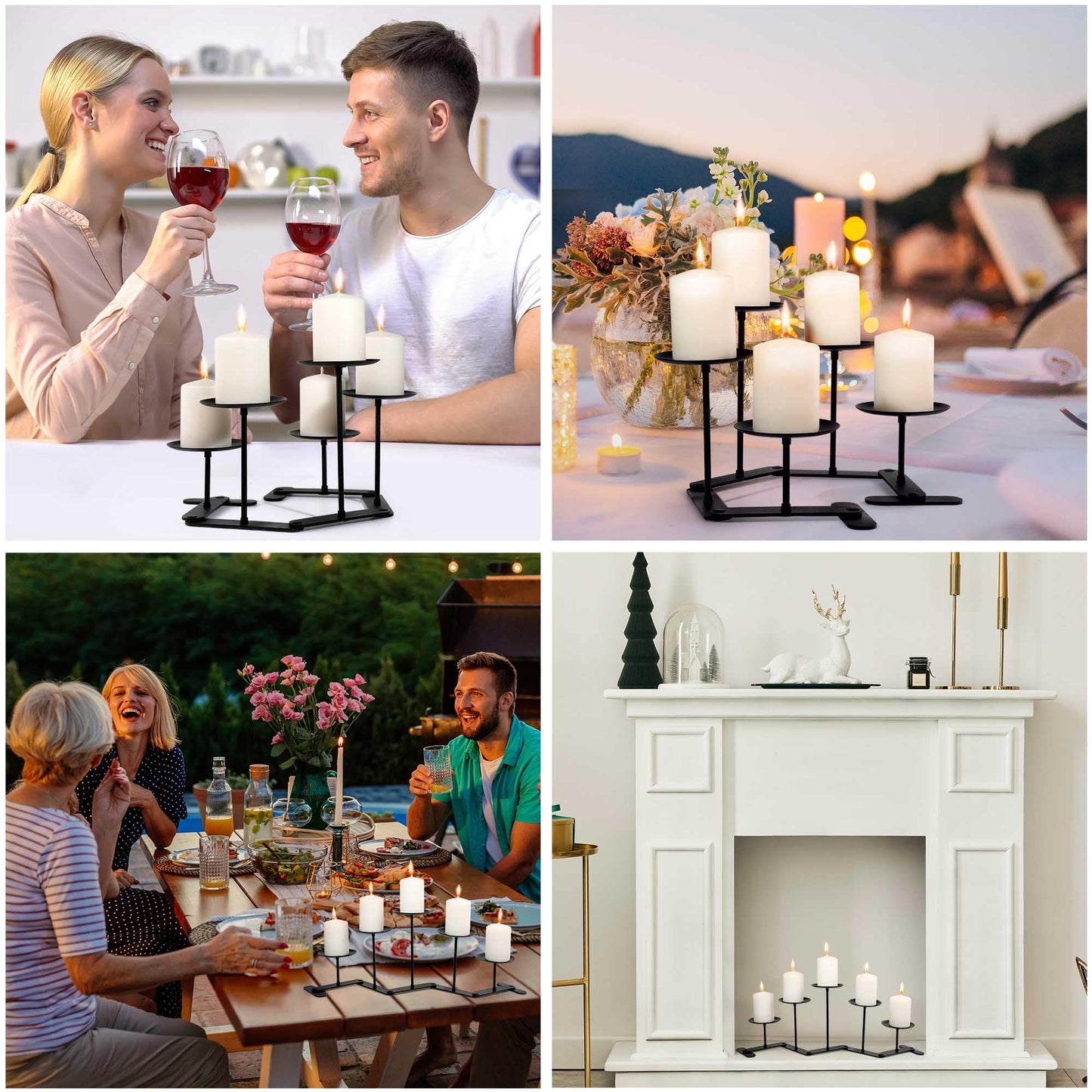 Adjustable Candelabra Candle Holder: 5 Candle Iron Candelabra Fireplace Candle Holder for Pillar Candles, Black