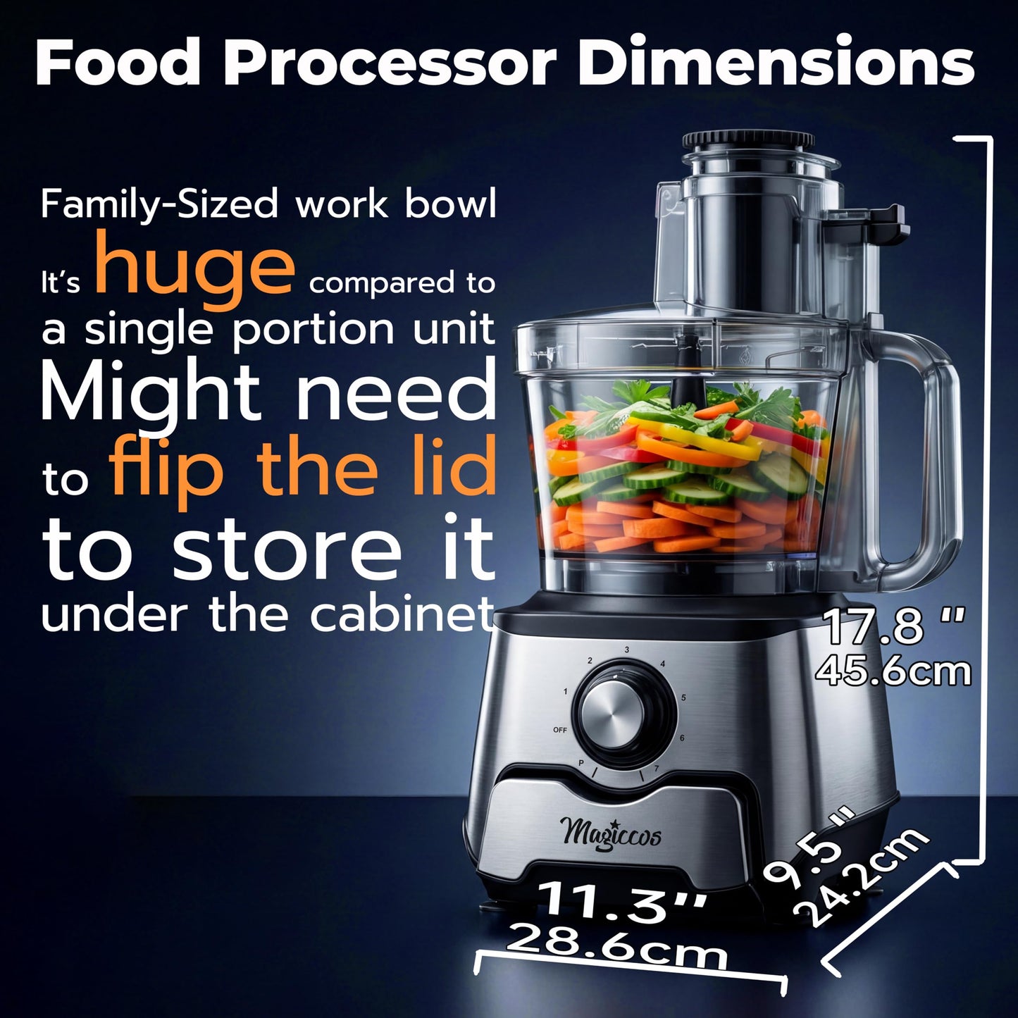 Magiccos 14 Cup Food Processor - 1000W Motor, Storage Drawer for Blades, 7 Speeds, XL Bowl & Large Feed Chute, French Fry Cutter, Chop Slice Shred & Mix for Vegetables, Cheese & Meat, Family Meals