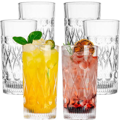 Claplante Crystal Highball Glasses, Set of 6 Glass Drinking Glasses, 11 oz Durable Drinkware Cups for Cocktails, Water, Juice, Beer, Wine-Special Edition Glassware Set, Dishware, Dishwasher Safe