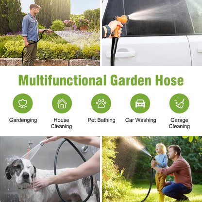 Beitopamz 200 ft Garden Hose, 5/8 in Heavy Duty Water Hose, Flexible and Durable, Lightweight Rubber Hybrid Hose, Leak-Free Connections, Male to Female 3/4'' Brass Fittings for Patio, Lawn, Black