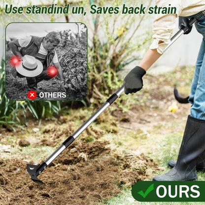Ukiupop Weed Puller Tool with Long Handle – 2-in-1 Handle Garden Hoe and Weed Rake, Hoe Garden Tool for Home Gardens, Lawns, and Yards