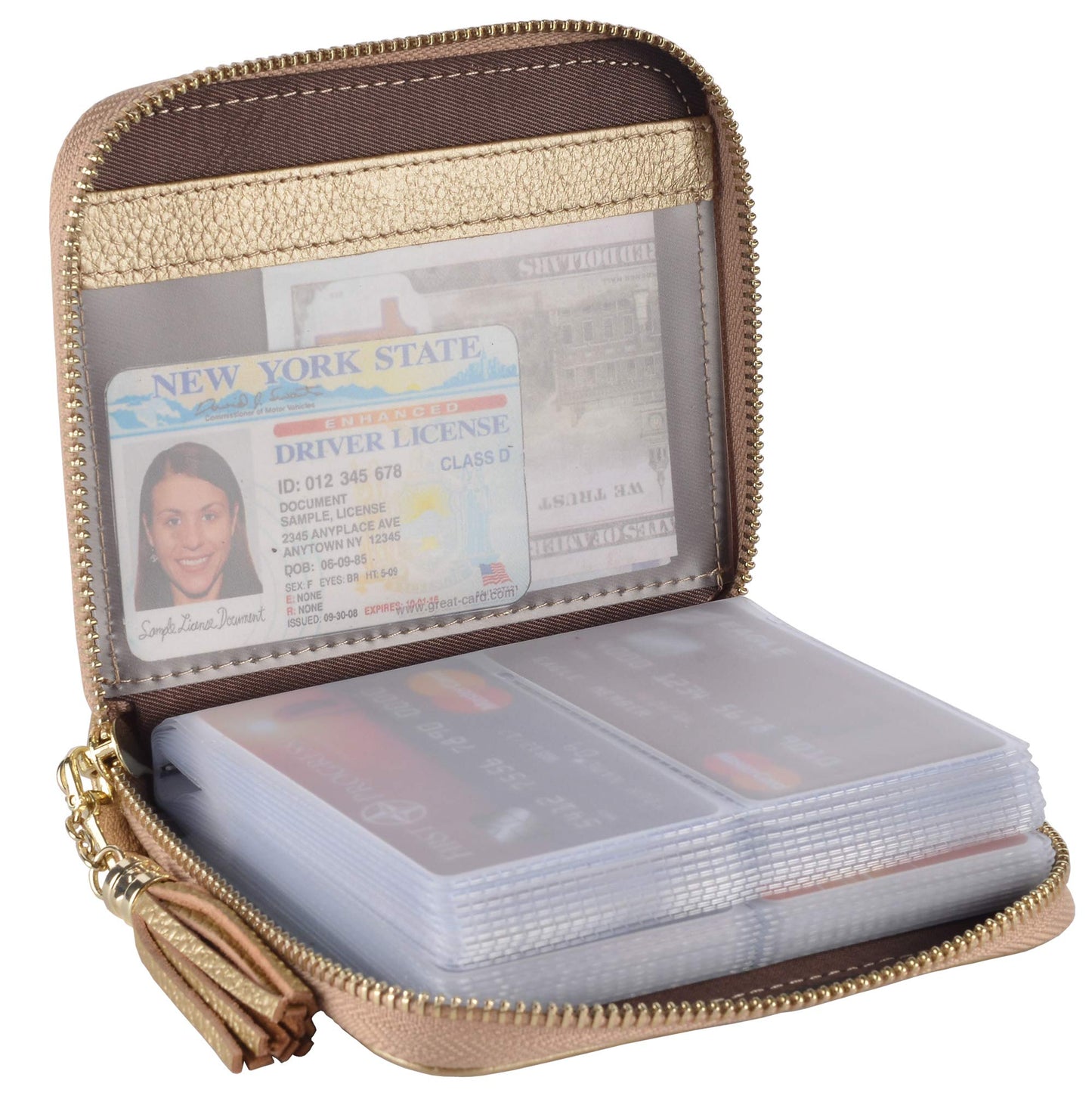 Easyoulife Womens Credit Card Holder Wallet Zip Leather Card Case RFID Blocking (Gold)
