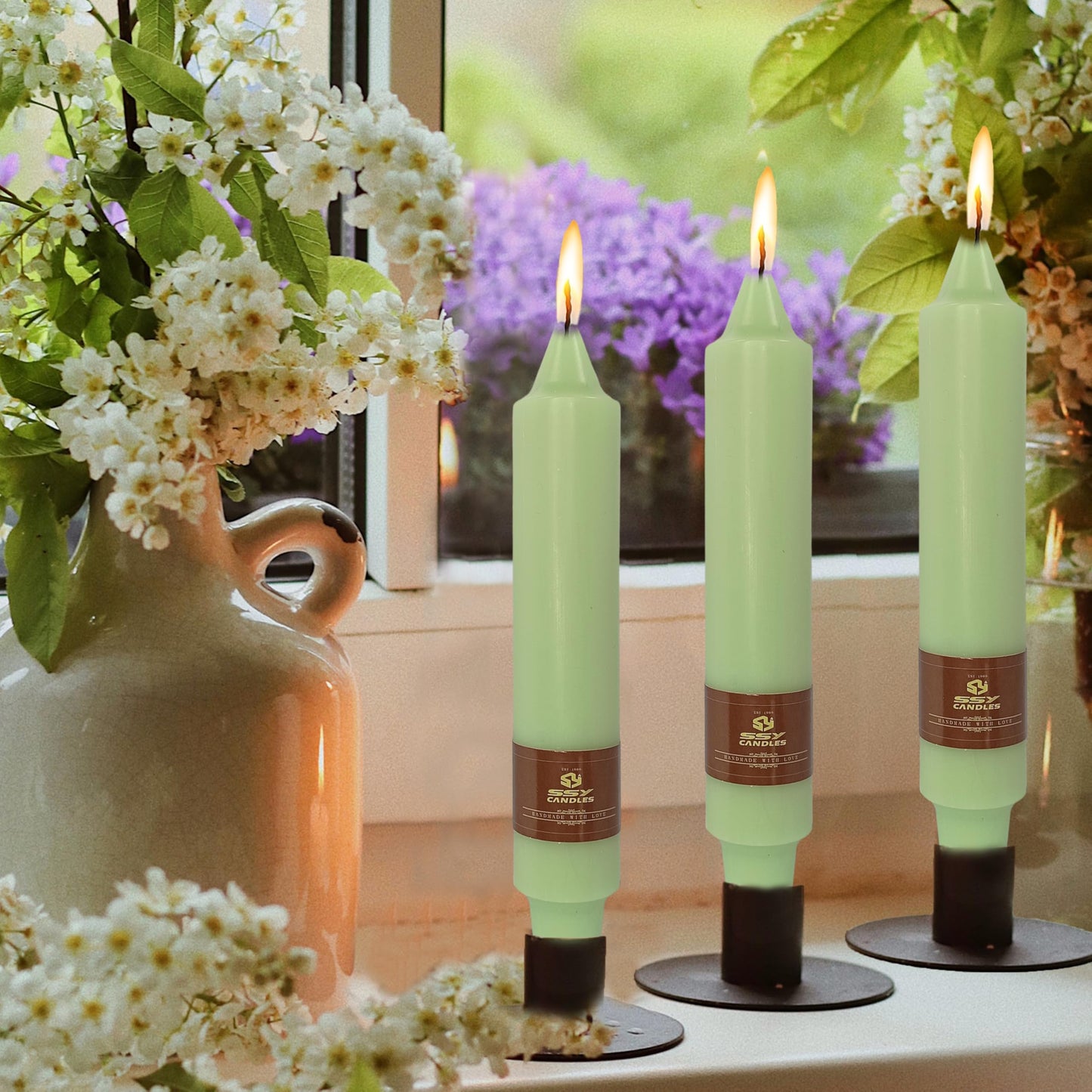Unscented Taper Candles 7 in Small Candlesticks Light Green Candles 4 Pack for Dinner Household Wedding Party Home Décor