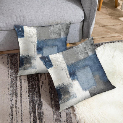 Taysta 2PC Lumbar Decor Throw Pillow Covers Blue and Grey Cushions Rectangle Design Abstract Art Painting Style Modern Contemporary Home Decorative Cushion Pillow Cases 18" x 18" Pillowcases