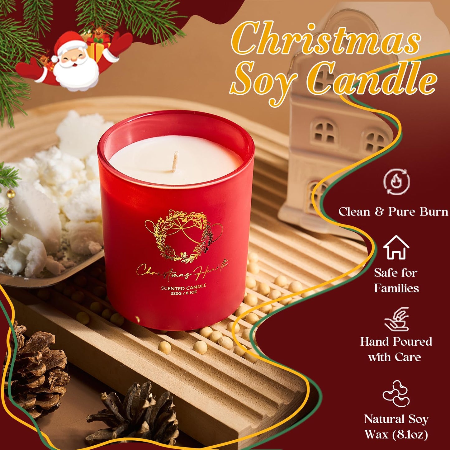M&SENSE Christmas Holiday Candle - Christmas Hearth Scent, 8.1oz Soy Wax, Ideal Winter Home Decor Gift for Women and Men