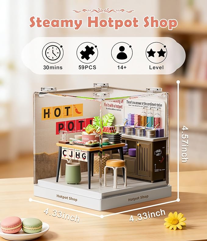 Hot Pot Restaurant Miniature Model Kit - Unique Asian Food Theme DIY Building Set Highly Detailed Stove &amp Tableware Fun Collectible for Model Enthusiasts