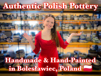 Polmedia Polish Pottery Mug 11 oz - Pansy Morning Pattern Handmade in Boleslawiec Poland by Ceramika Bona + Certificate of Authenticity