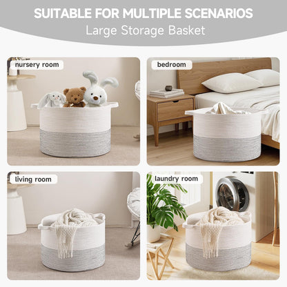 CLHMILY&Z Large Storage Basket - 20x13 Inches - Blanket Basket for Living Room, Woven Storage Basket, Large Laundry Basket for Clothes, for Tree Plant, Mix White