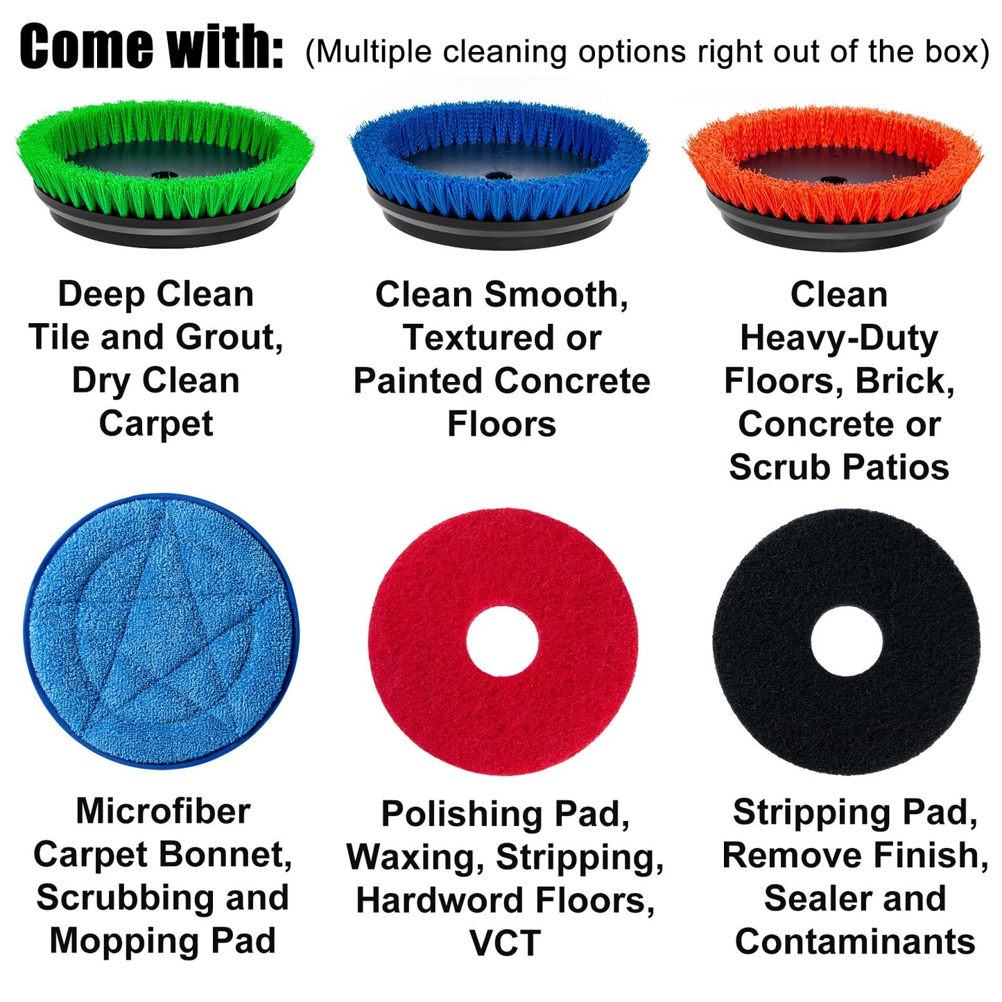 HHQ Commercial Floor Scrubber Machine with Brushes and Pads, Heavy Duty Floor Cleaner Polisher and Buffer- Deep Cleaning Tile and Grout, Hardwood Floors and Carpets without Getting on Hands and Knees