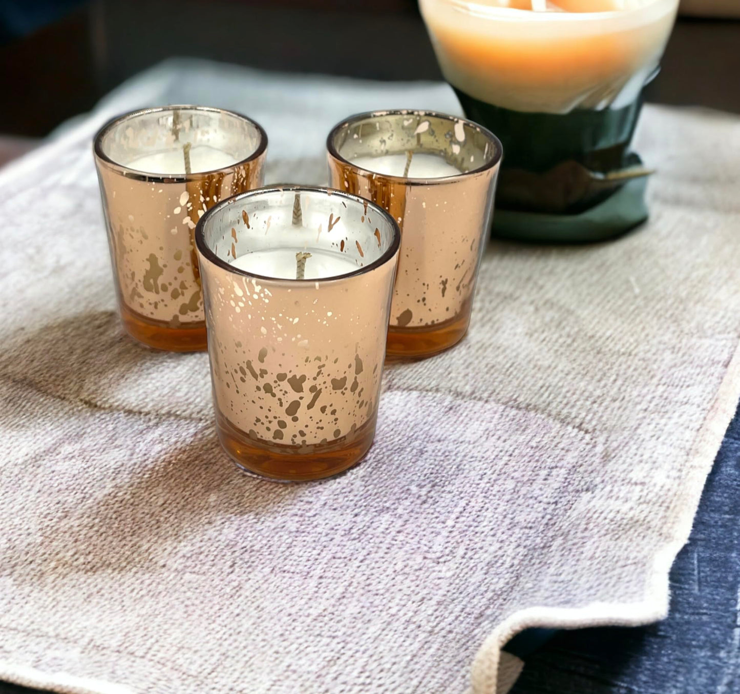 Mister Candle Unscented Rose Glass Votive Candles, Hand Poured 2" Mercury Glass Candle Jars for Home Décor, Wedding Centerpieces, Events, and More, Set of 12