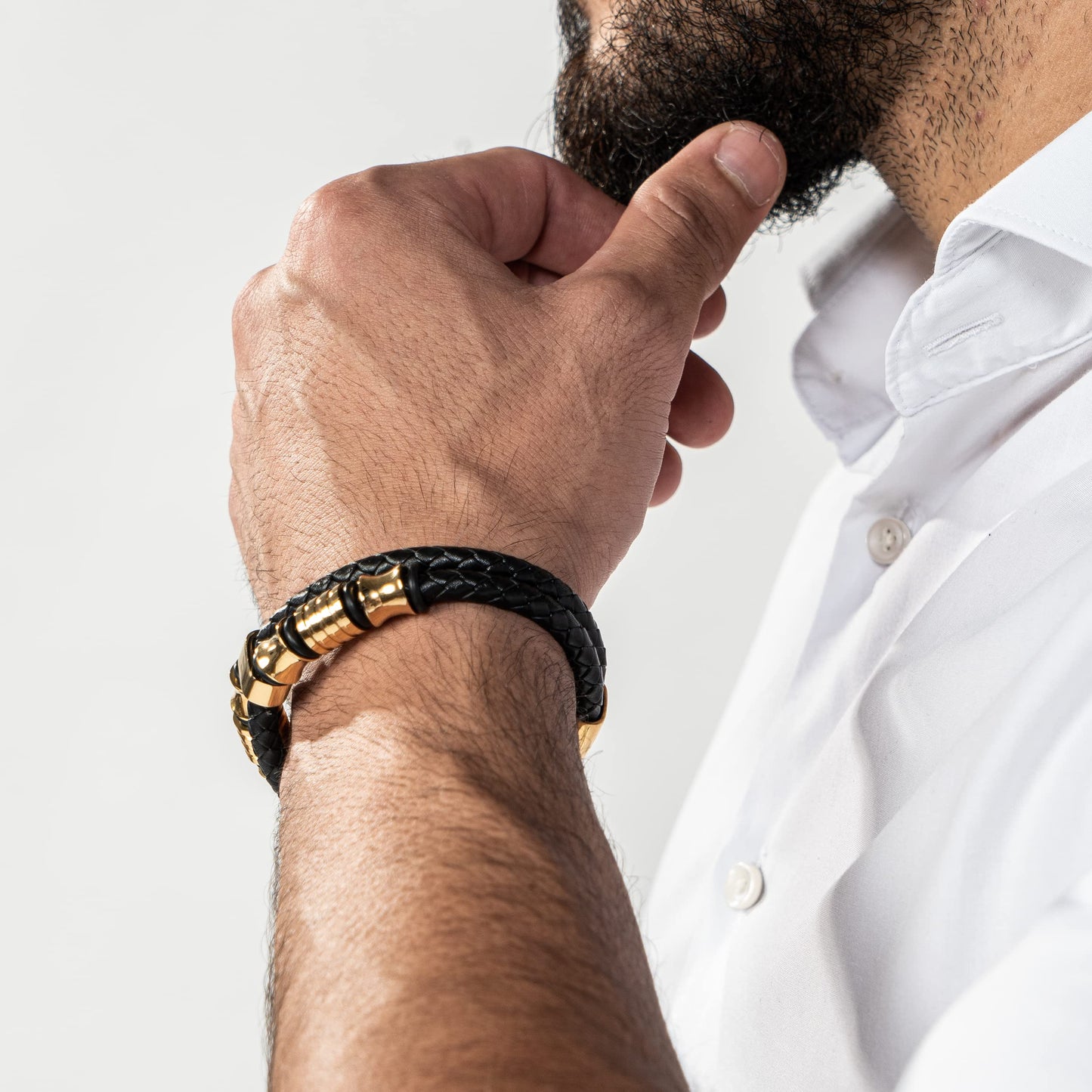 SERASAR Mens Bracelets 20cm Gold Gift Box Genuine Leather Cowhide Braided Adjust Able Magnetic Clasp MultiLayer Wrap Jewellery Man Mans Male Band Jewelry Accessories