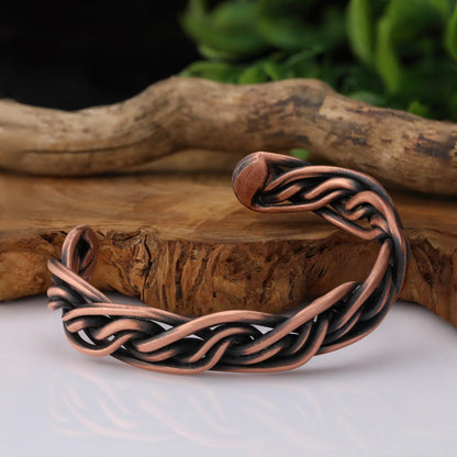 Handmade Elegant Copper Bracelet for Women and Men-Pure Copper Bracelet for Pain Relief and Stress Relief-Adjustable, Thickest, Twisted Copper Wire Bracelet to Fit many Size Wrist(folded) (intricate)