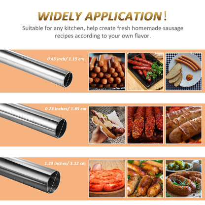 3 Pieces Sausage Stuffer Tubes Stainless Steel Grinder Stuffer Tubes for Size 5 Meat Food Grinder, 3 Sizes
