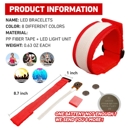 KIRALUMI 8 PCS LED Glow Bracelets, Light Up Bracelets for Kids Adults - Christmas Glow in The Dark Party Bracelets Favors Supplies for Concerts, Festivals, Game Prizes, Sports, Rave Accessories.