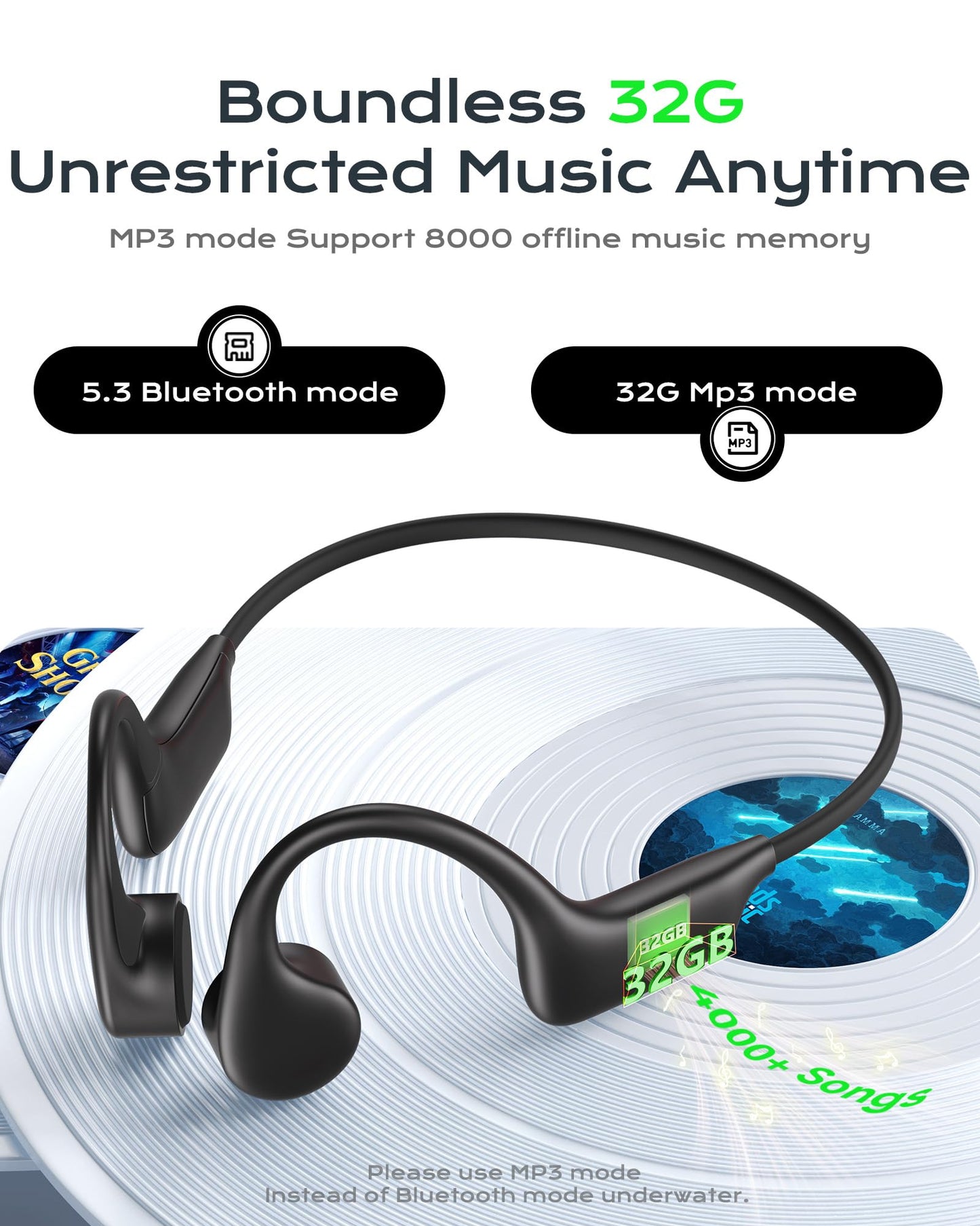 DEMICEA Open Ear Sport Headphones, Wireless Bone Conduction Earphones, Built-in 32GB MP3,with Mic, IP68, Sweat & Water Resistant, Up to 8 Hours Battery, Bluetooth 5.3,for Running,Swimming,Workouts