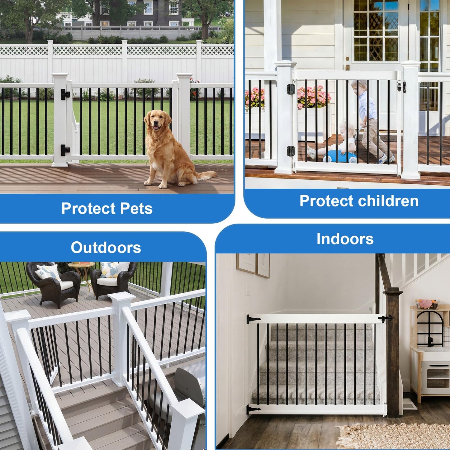 Maasechs 36” x 48” Vinyl T-Rail Railing Kit White Gate Outdoor Deck Versatile Stair Porch Railing for Porch, Patios, Balconies