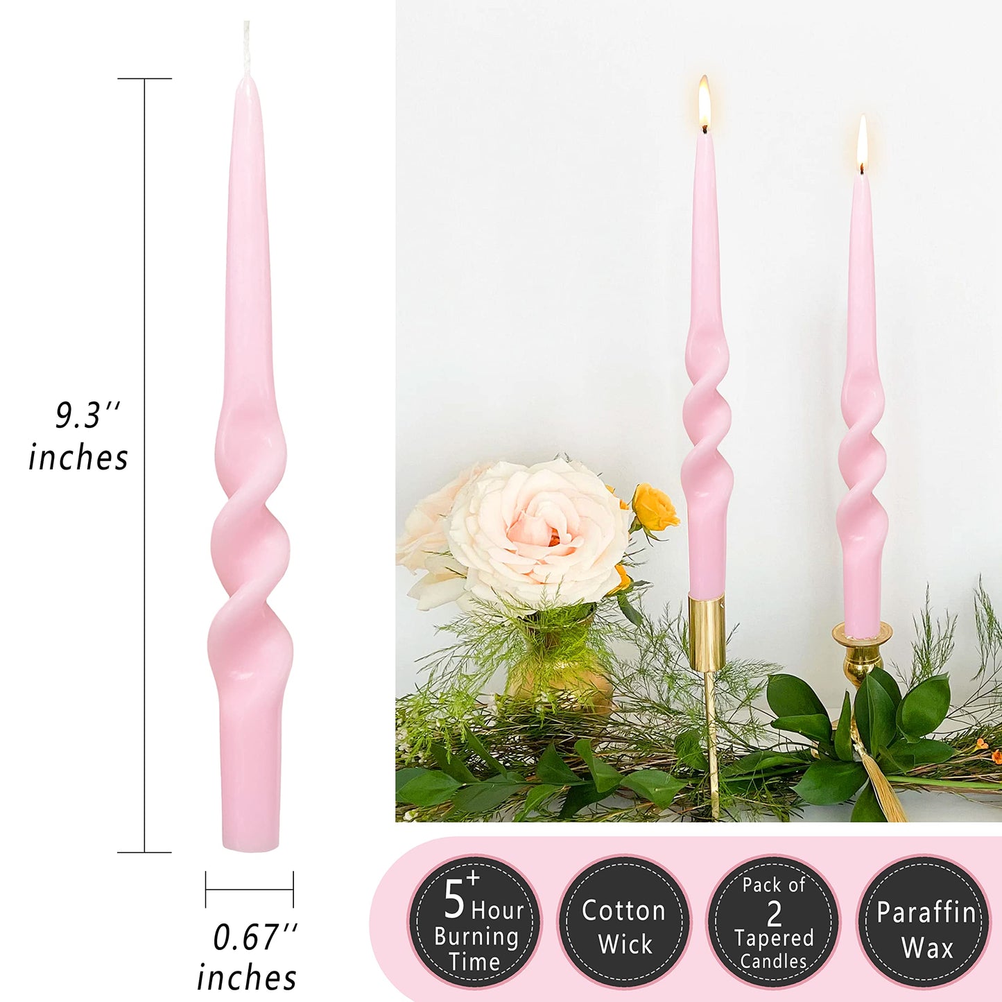 Spiral Taper Candles Smokeless Pink Twisted Candlestick Unscented Dinner Spring Candle Stick Odorless Candles for Home Decor Relaxation Wedding