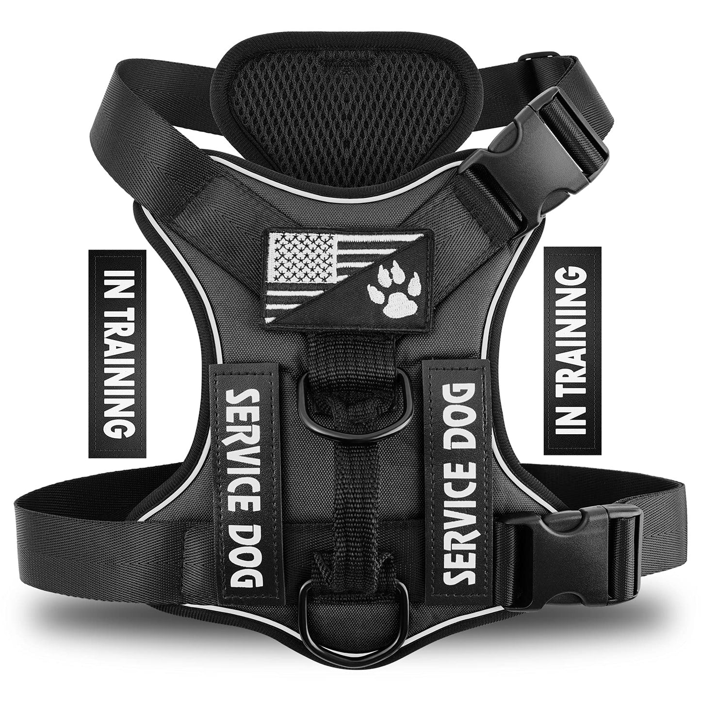 Demigreat Service Dog Harness, Reflective Dog Vest Harness with 5 PCS Patches, Adjustable Soft Oxford Pet Harness, Inner Layer Mesh, Easy to Control for Dogs