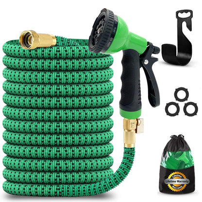 J&B XpandaHose 75ft Expandable Garden Hose – Ultra-Strong 3750D, 4-Layer Latex Core, Brass 3/4" Connectors, 10-Pattern Nozzle & Storage Bag – Lightweight, Kink-Reducing, Leak-Resistant