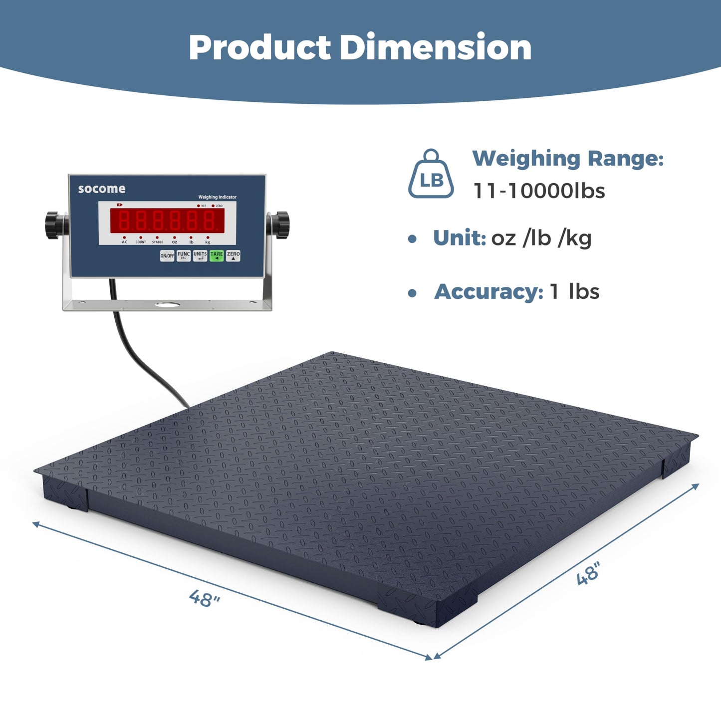 SOCOME 48"x48" Industrial Floor Scale, Accurate Pallet Scale with Digital Indicator, Heavy Duty Weighing Scale for Warehouse Weight Weighing, 10000 lb x 1 lb, Navy
