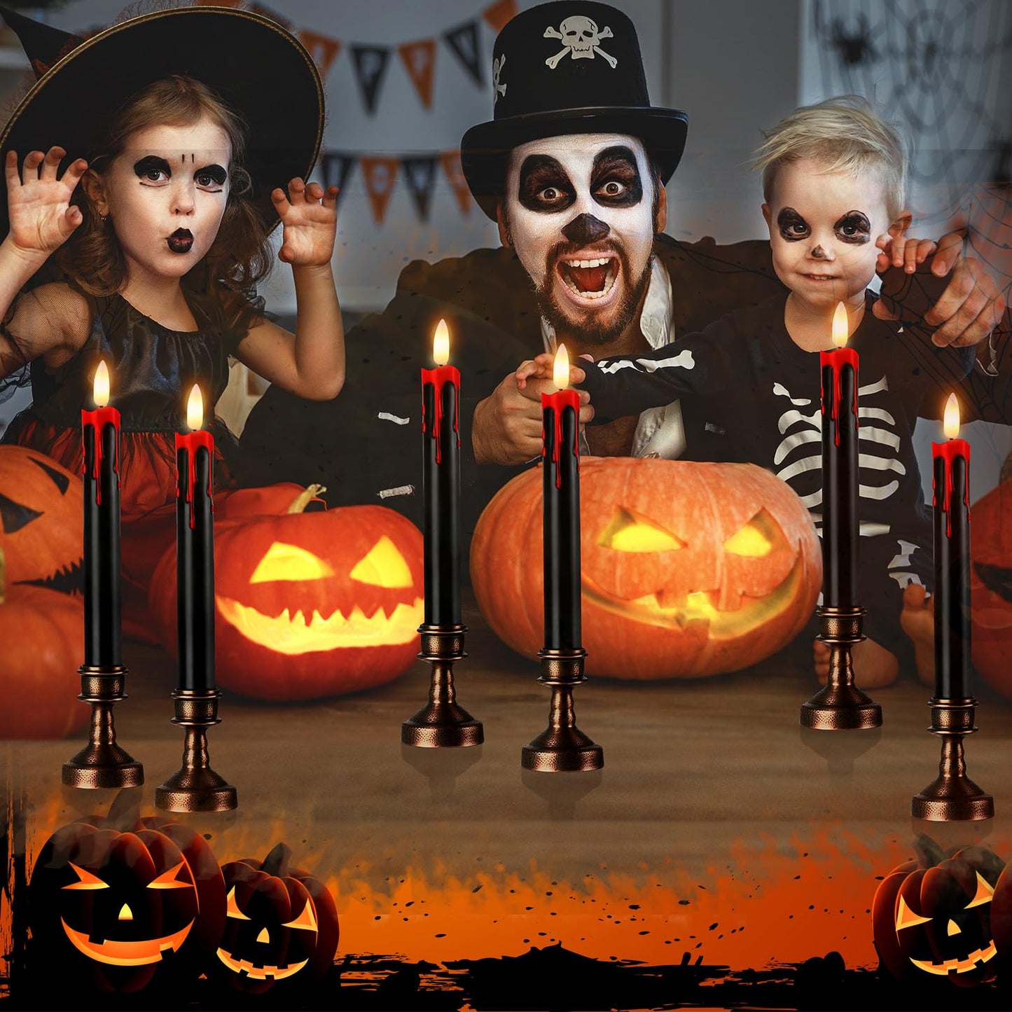 Sratte 12 Sets Halloween Blood Dripping Candle Holder Decoration LED Flameless Candlestick with Remote Battery Operate Vampire Tears Spooky Scary Creepy Decor for Indoor Home (Brown Holder)