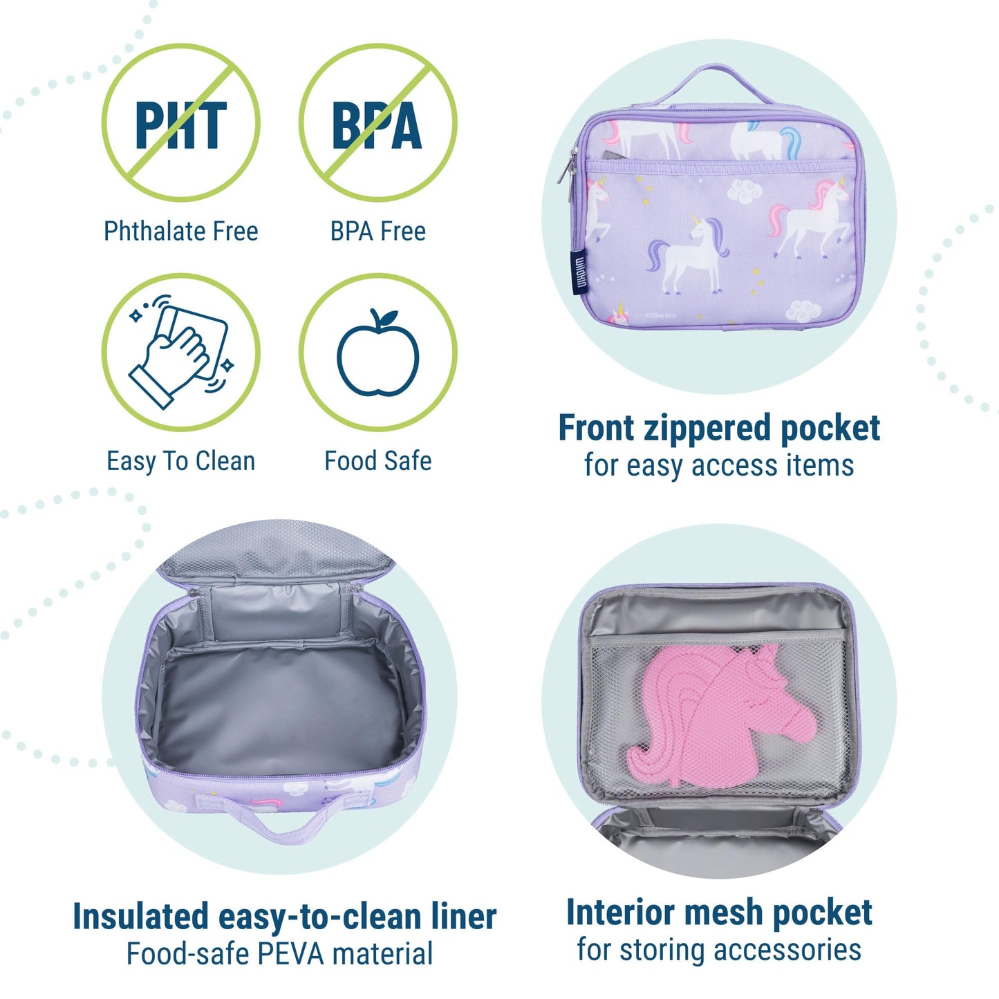 Wildkin 15 Inch Kids Backpack with Lunch Box Bag Bundle - Durable, Lightweight School & Travel Set - Unicorn