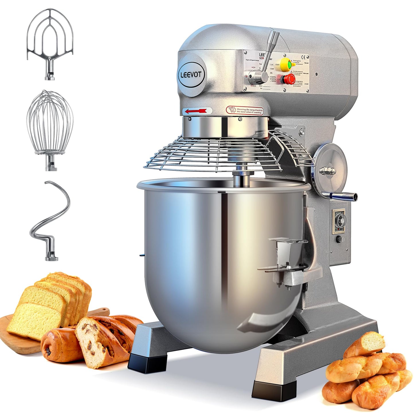 EKway 20Qt Commercial Stand Mixer with Timing Function,1100W Commercial Mixer 3-Speed Adjustable,Electric Stand Commercial Dough Mixer with Stainless Steel Bowl for Bakery Pizzeria