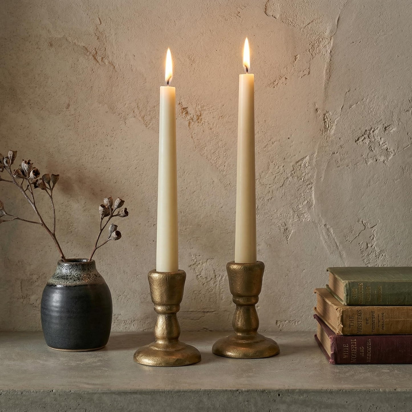 Cast Iron Candle Holders Antique Brass Iron Taper Candle Holders Set of 2, Decorative Metal Candlestick Stands for Weddings, Dining, Parties, and Home Decor