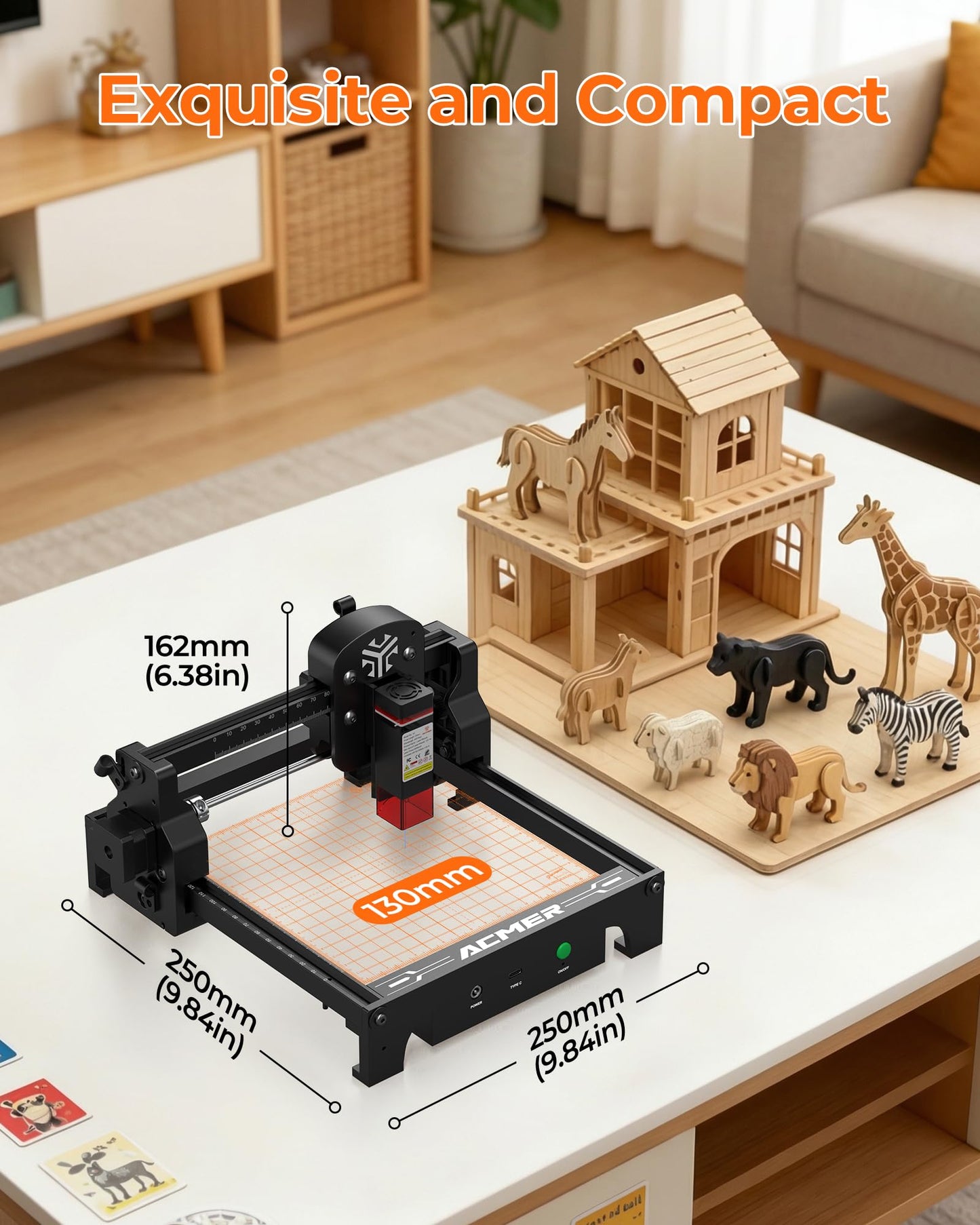 ACMER S1 2500mW Laser Engraver, Portable Cutter & Engraving Machine for Beginners,130×130mm Working Area,0.04mm Laser Spot,Creative DIY,Education STEM,Customized Business with Wood,Metal