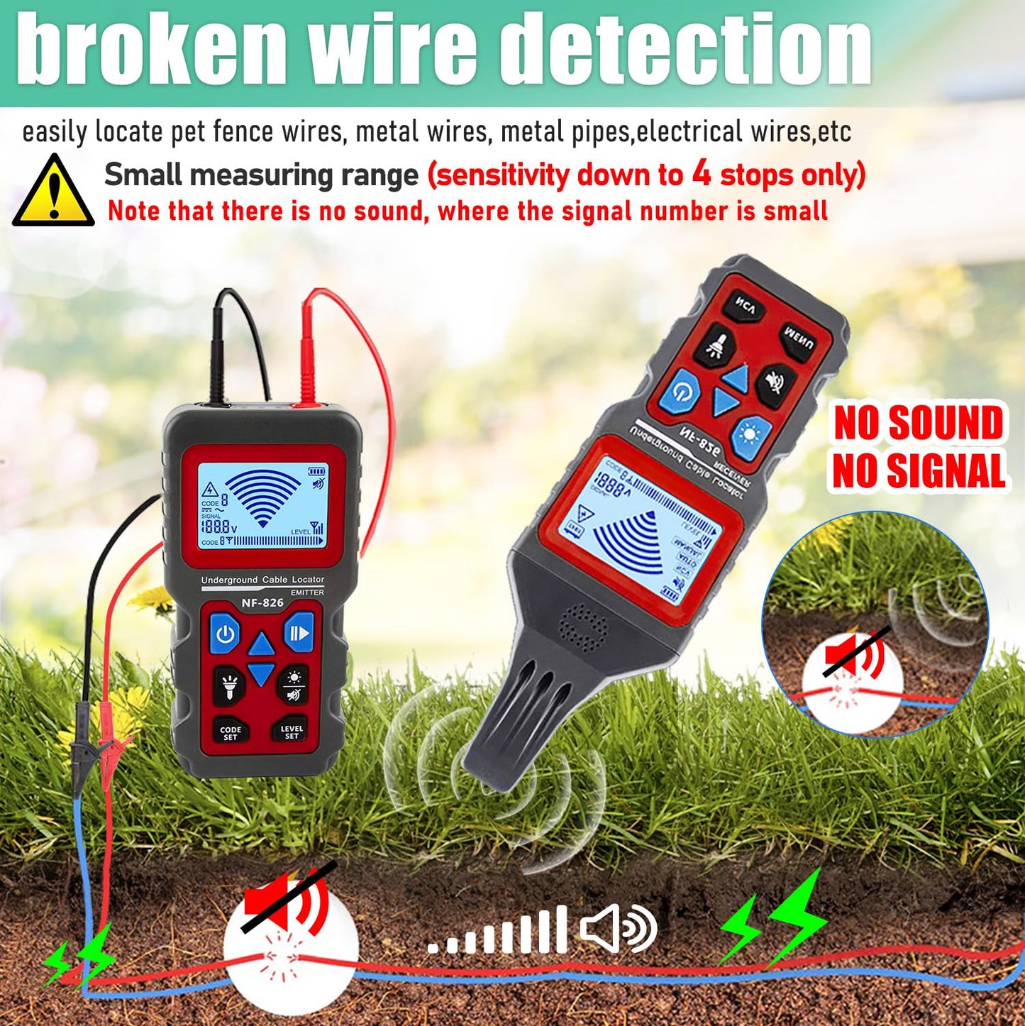 NOYAFA nf-826 Underground Cable Locator, Wire Tracking Detector, wall and Underground Pipeline Wire Detector. Fuse, Switch, Short Circuit Breaker Fault Finder/Rechargeable Underground Wire Detector