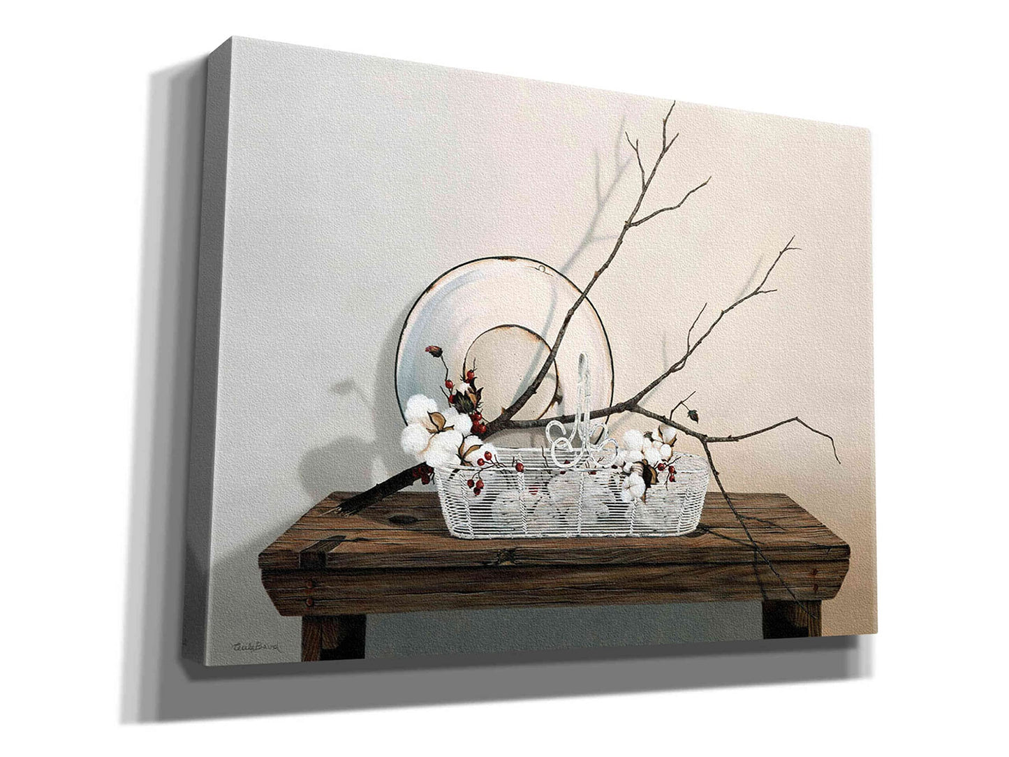 Epic Graffiti 'Wire Basket with Cotton' by Cecile Baird, Canvas Wall Art, 16"x12"