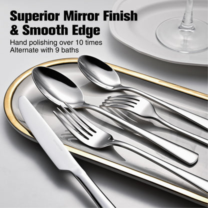 KINGSTONE 18/10 Stainless Steel Flatware, 20-Piece Forged Silverware Set for 4, Mirror Polished Cutlery Set Dishwaher Safe for Home, Restaurant, Wedding, Party