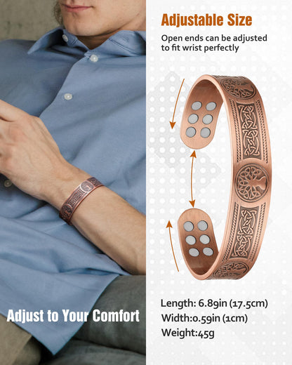Jecanori Copper Bracelet for Men, 18X Strength Mens Magnetic Bracelets with 3,800 Gauss Magnets, 99.99% Pure Solid Copper Jewelry Gift