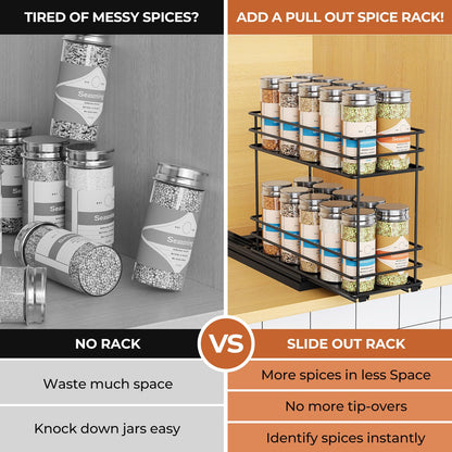 Pull Out Spice Rack Organizer for Cabinet, Slide Out Spice Racks, Easy to Install, 2.1''Wx10.35''Dx8.26''H, 3 Drawers 2 Tiers(Black)