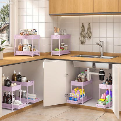 3 Pack Under Sink Organizers, 2-Tier Multi-Use Kitchen and Bathroom Organizers and Storage with Sliding Drawers，Bathroom Cabinet Organizer (Black, 12.8 Inch)