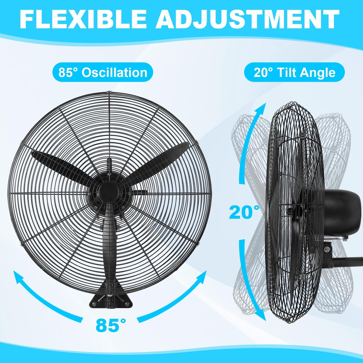 Aurelema 1 Set 27 Inch Industrial Wall Mount Fan Oscillating Heavy Duty Metal 3 Speed Fan, 7500 CFM, with High Velocity Cooling, for Commercial Residential Garage Warehouse Workshops Factory
