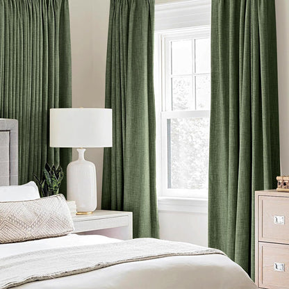 MIULEE Blackout Linen Textured Curtains - Thermal Insulated Olive Green Drapes | 52 x 84 Inch (2 Panels)