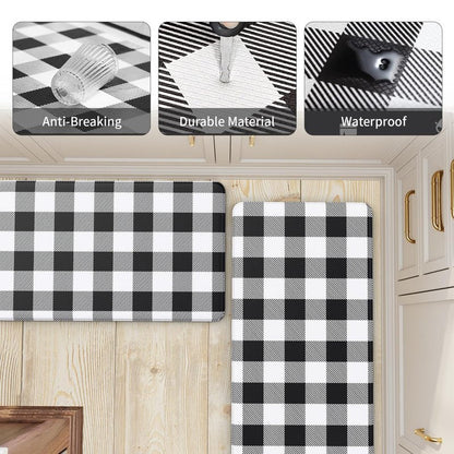 MAYHMYO 2 PCS Anti Fatigue Rugs Non Skid Waterproof Floor Mat Cushioned Black and White Farmhouse Comfort Standing Kitchen Mats for Floor, House, Sink, Office