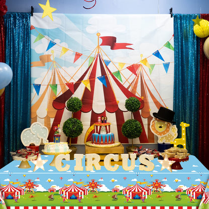 QUERICKY 2 Pack Circus Theme Tablecloths, 220x130cm Carnival Rectangle Table Cover, Red and White Striped Table Cloth for Kids Birthday Party, Circus Carnival Party Decorations Supplies