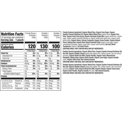 Annie's Organic Variety Pack, Cheddar Bunnies, Bunny Grahams and Cheddar Squares, 12 Pouches, 11 oz