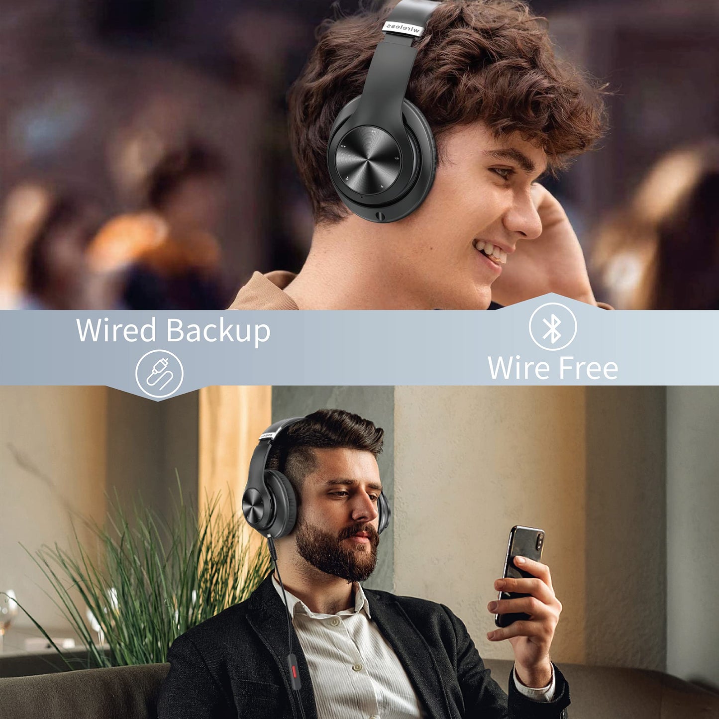 EAORUL Headphones Wireless Bluetooth with Mic, Wireless Headphones Over Ear with Hi-Fi Audio Deep Bass,3.5MM Cable,Soft-Earpads (NO ANC)