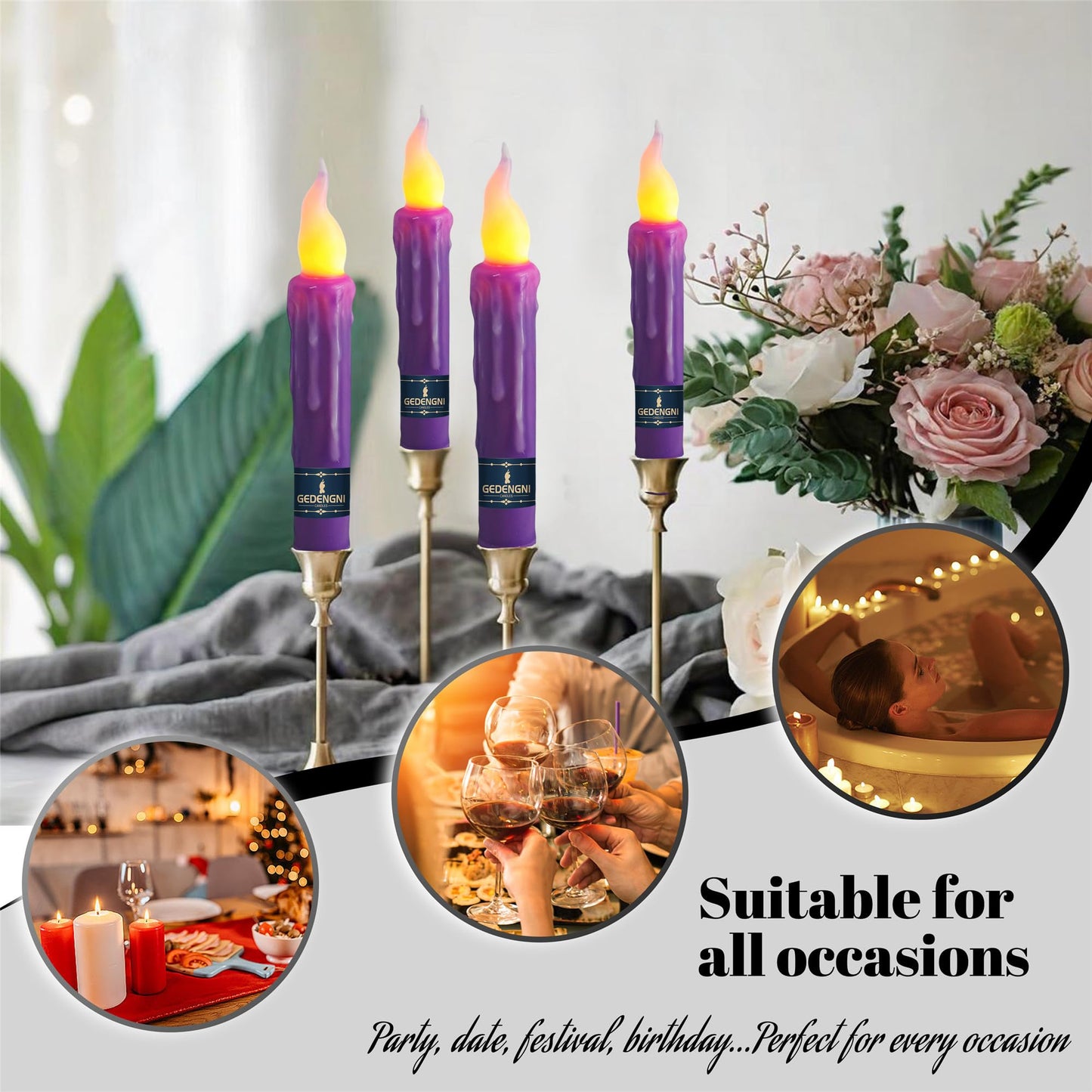 Gedengni Flameless LED Taper Candles with Remote - 6" Battery Operated Taper Candlesticks, Flickering Dripless Window Candles for Mother’Day Wedding Centerpiece Home Decor & Party,4 Pack