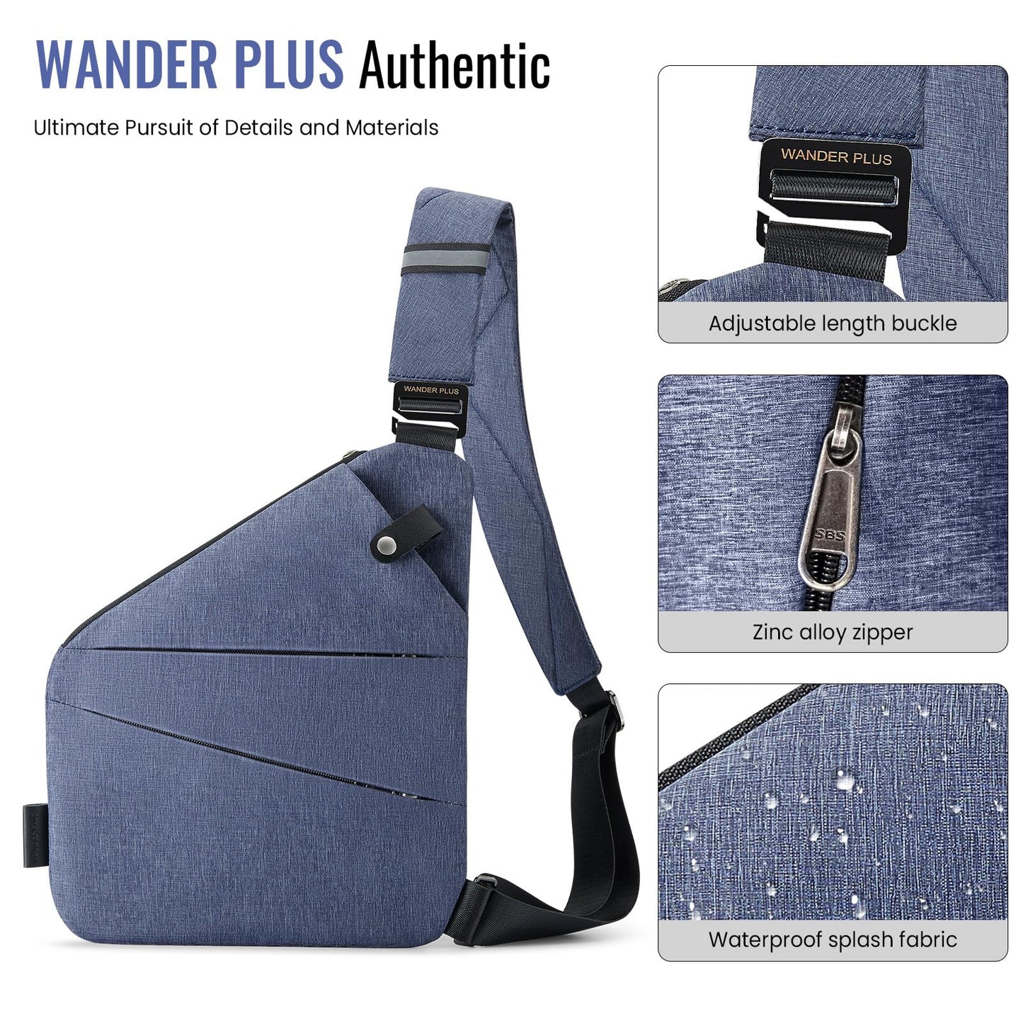 WANDER PLUS® Anti Theft Crossbody Travel Bag for Women Men, Multi-Pocket Crossbody Bag, Slim Sling Bag with Adjustable Strap