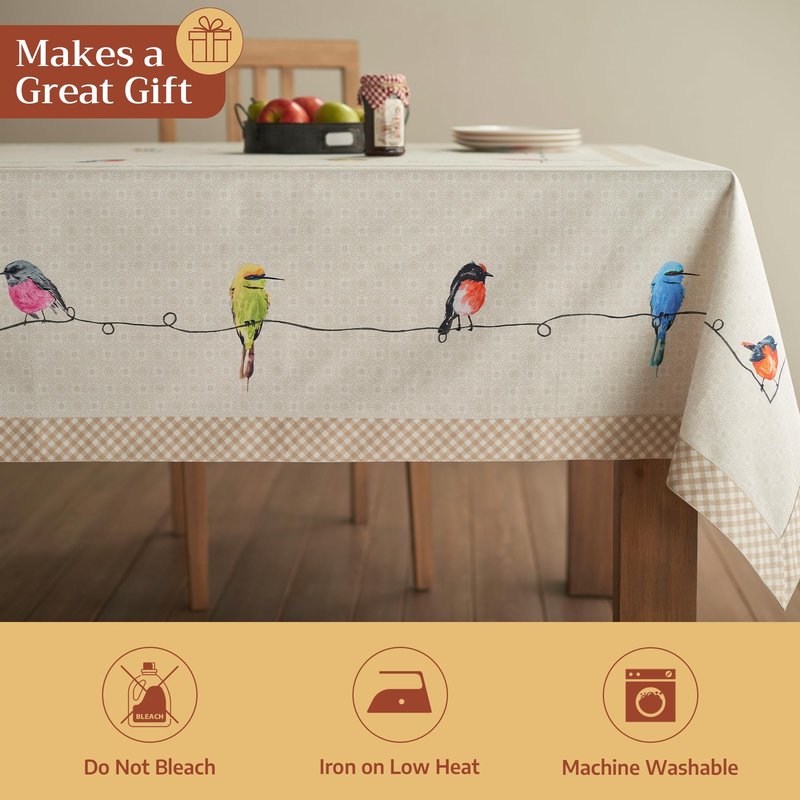 Maison d' Hermine Table Cloth Rectangle Table 100% Cotton 70 x 120 Inches Tablecloth Reusable Decorative for Dining Kitchen Room Farmhouse Home Gifts for Mothers Day Spring Summer - Birdies on Wire